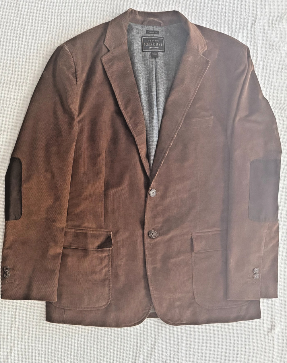 JoS A Bank Reserve Mens L Brown Corduroy Blazer Elbow Patch Tailored Fit